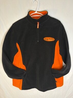 Vintage Y2K Harley Davidson Motorcycles Quarter Zip Orange Black Colourblock